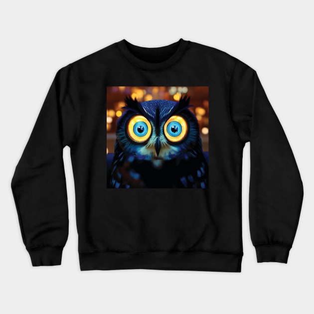 Beautiful Blue Owl with huge eyes Crewneck Sweatshirt by Geminiartstudio